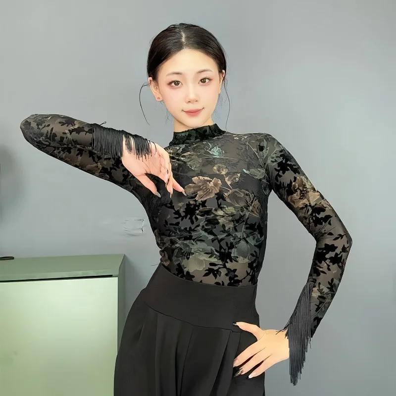 Women's Latin & Ballroom Dance Bodysuit Floral Mesh Tassel Cuff Long Sleeve Training Wear performance accessories Dancewear top
Women's Latin & Ballroom Dance Bodysuit Floral Mesh Tassel Cuff Long Sleeve Training Wear performance accessories Dancewear top