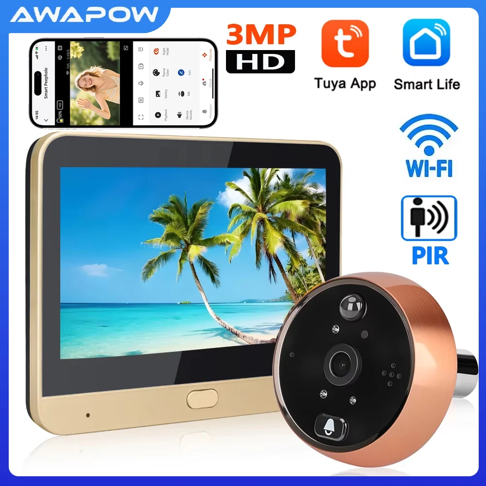 Awapow 3MP Smart Tuya Peephole Video Doorbell Wifi Two-way Intercom Door Eye Cameras 1080P HD PIR Detection for Home Security
Awapow 3MP Smart Tuya Peephole Video Doorbell Wifi Two-way Intercom Door Eye Cameras 1080P HD PIR Detection for Home Security