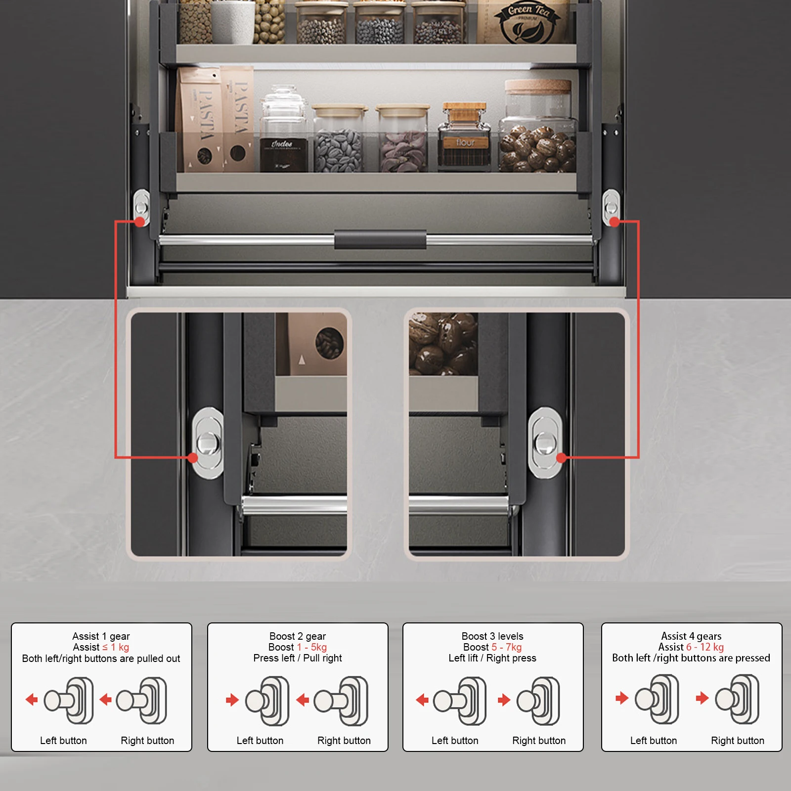 2-Tier Pull-Down Elevator Pull Down Shelf Pull Down Cabinet Organizer for Kitchen Upper Cabinet
2-Tier Pull-Down Elevator Pull Down Shelf Pull Down Cabinet Organizer for Kitchen Upper Cabinet