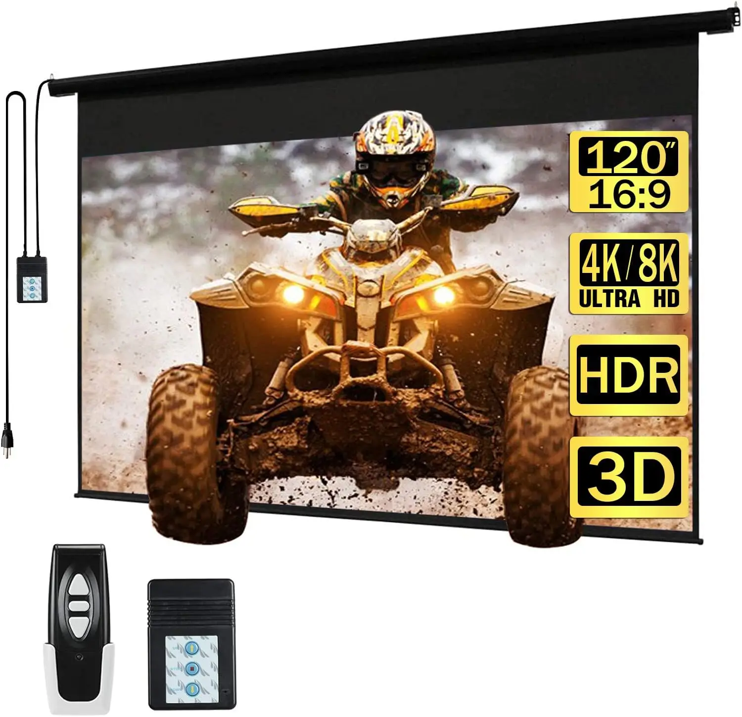 120" Motorized Projector Screen Electric Diagonal Automatic 16:9 HD Movies Screen for Home Theater with Wireless Remote
120" Motorized Projector Screen Electric Diagonal Automatic 16:9 HD Movies Screen for Home Theater with Wireless Remote