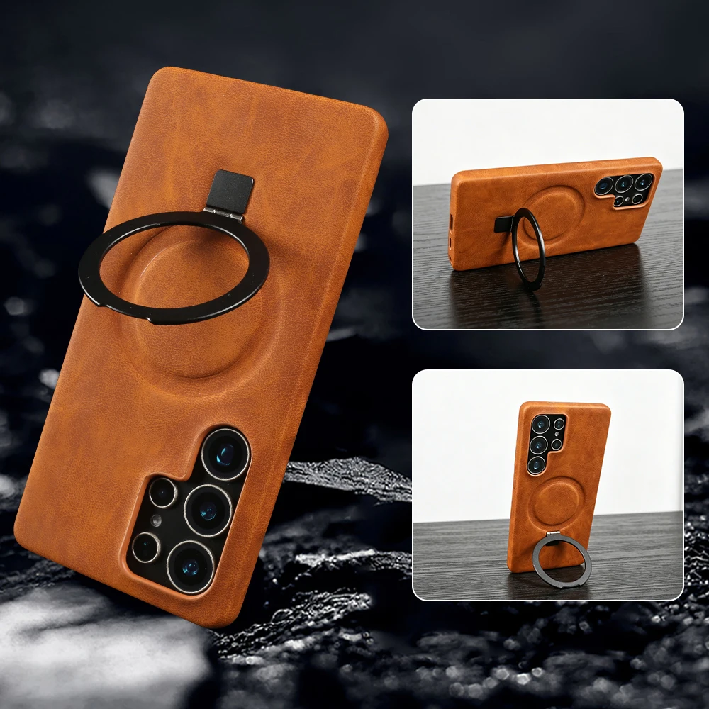 For Magsafe Bracket Ring Phone Case For Samsung Galaxy S26 Ultra S25 Edge S24 Plus S23 FE S22 S21 Leather Case Back Cover Fundas
For Magsafe Bracket Ring Phone Case For Samsung Galaxy S26 Ultra S25 Edge S24 Plus S23 FE S22 S21 Leather Case Back Cover Fundas