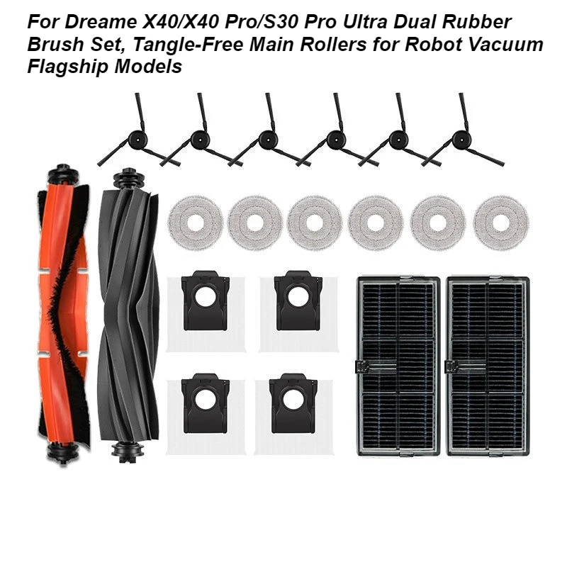 For Dreame X40/X40 Pro/S30 Pro Ultra Dual Rubber Brush Set, Tangle-Free Main Rollers for Robot Vacuum Flagship Models
For Dreame X40/X40 Pro/S30 Pro Ultra Dual Rubber Brush Set, Tangle-Free Main Rollers for Robot Vacuum Flagship Models