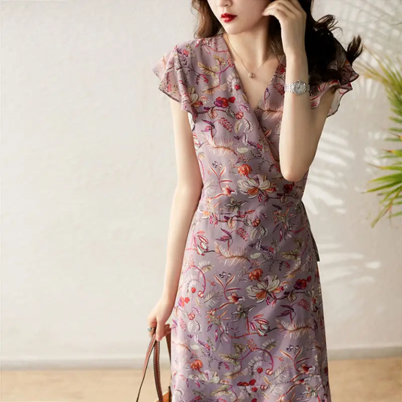 French Purple Printed Dress Fashionable Temperament V-neck Flying Sleeves Lace Ruffle Vestidos Summer Mini Dress for Women 2022
French Purple Printed Dress Fashionable Temperament V-neck Flying Sleeves Lace Ruffle Vestidos Summer Mini Dress for Women 2022