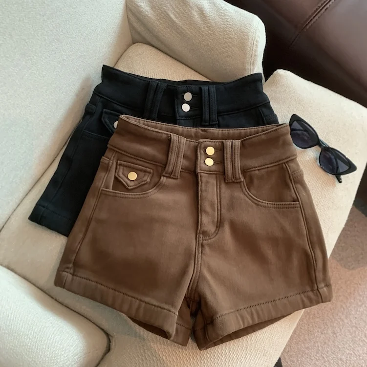 Женские осенне-зимние шорты с высокой талией, женские уличные однотонные узкие короткие брюки
Женские осенне-зимние шорты с высокой талией, женские уличные однотонные узкие короткие брюки