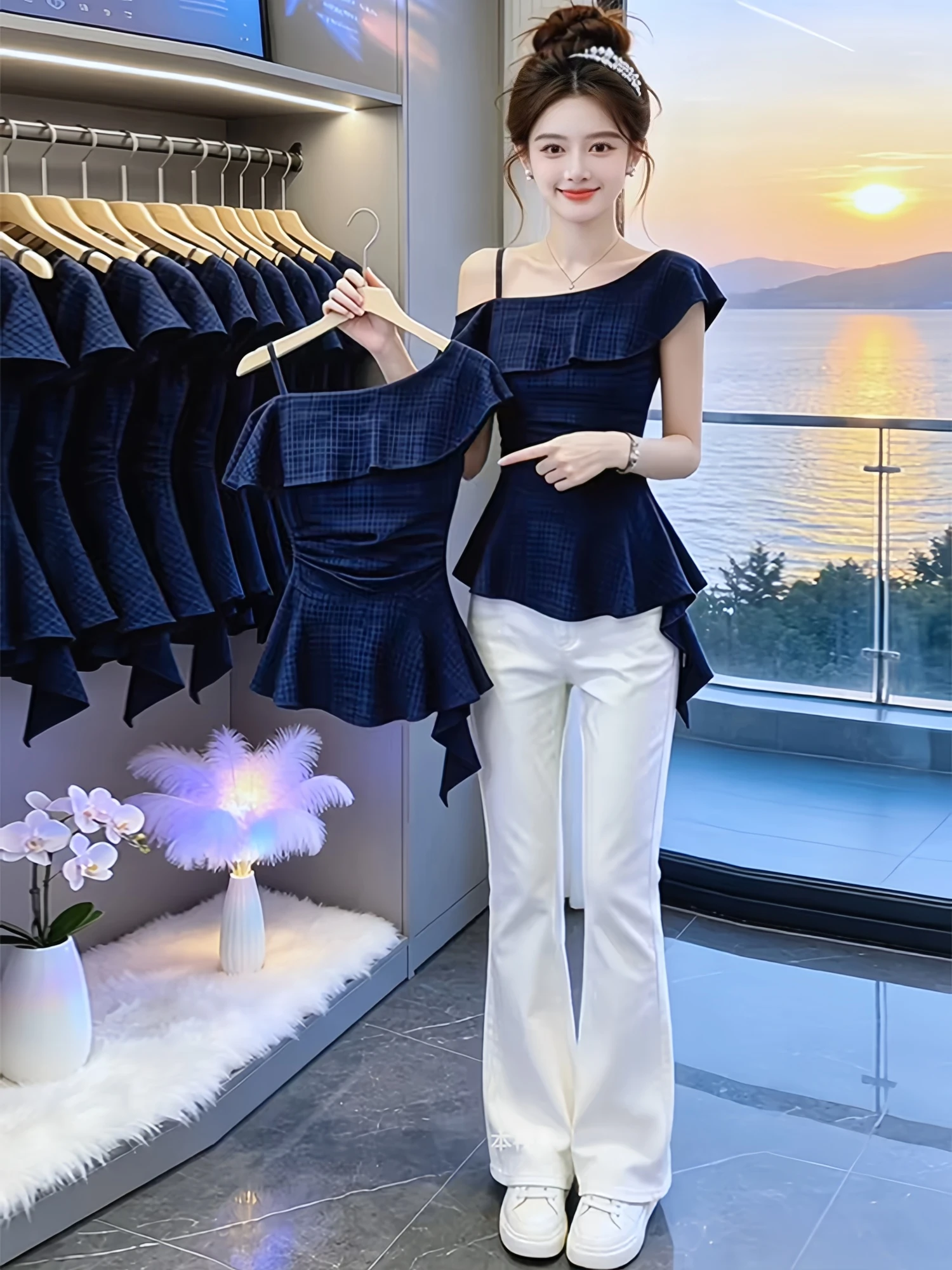 Artistic Plaid Shirt Women's Summer 2026 New Irregular Hemline Sleeveless Short Sleeve One-Shoulder Pleated Casual Top
Artistic Plaid Shirt Women's Summer 2026 New Irregular Hemline Sleeveless Short Sleeve One-Shoulder Pleated Casual Top