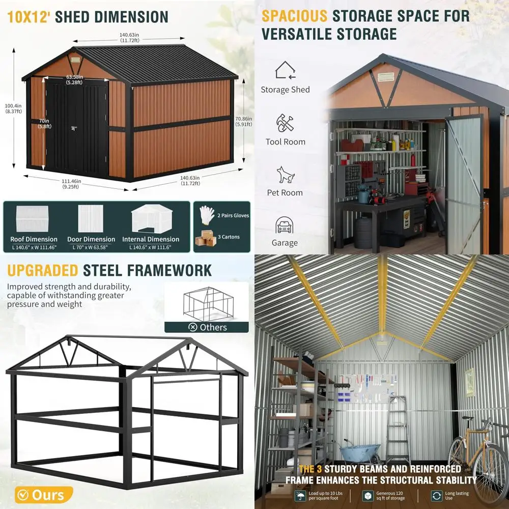 Large 10x12 Outdoor Metal Shed with Lock, 2 Windows, Ideal for Garden, Patio, Tools, and Chicken Coop
Large 10x12 Outdoor Metal Shed with Lock, 2 Windows, Ideal for Garden, Patio, Tools, and Chicken Coop