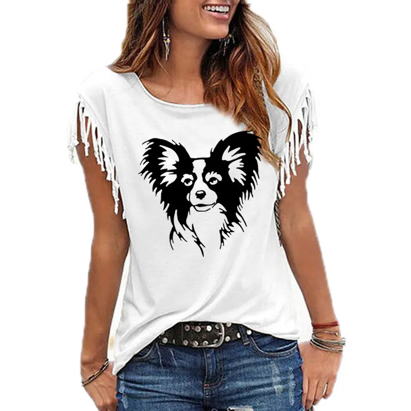 New Fashion Women Butterfly Dog Pattern Women Cotton Tassel Casual T-shirt Women's Tees Short Sleeve O-neck Femme t shirt
New Fashion Women Butterfly Dog Pattern Women Cotton Tassel Casual T-shirt Women's Tees Short Sleeve O-neck Femme t shirt