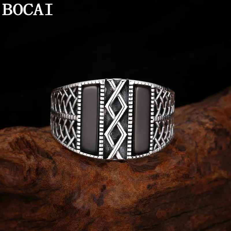 BOCAIS925 Sterling Silver Charms Rings for Men Women Retro Weaven Rhombus Pattern Inlaid Black Agate Fashion Jewelry Wholesale
BOCAIS925 Sterling Silver Charms Rings for Men Women Retro Weaven Rhombus Pattern Inlaid Black Agate Fashion Jewelry Wholesale 