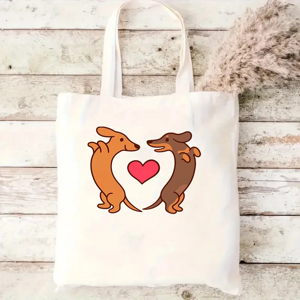 Cute Dachshund Canvas Tote Bag Funny Wiener Dog In Love Printed Shoulder Handbag Large Capacity Casual Eco Reusable Shopper Bags
Cute Dachshund Canvas Tote Bag Funny Wiener Dog In Love Printed Shoulder Handbag Large Capacity Casual Eco Reusable Shopper Bags