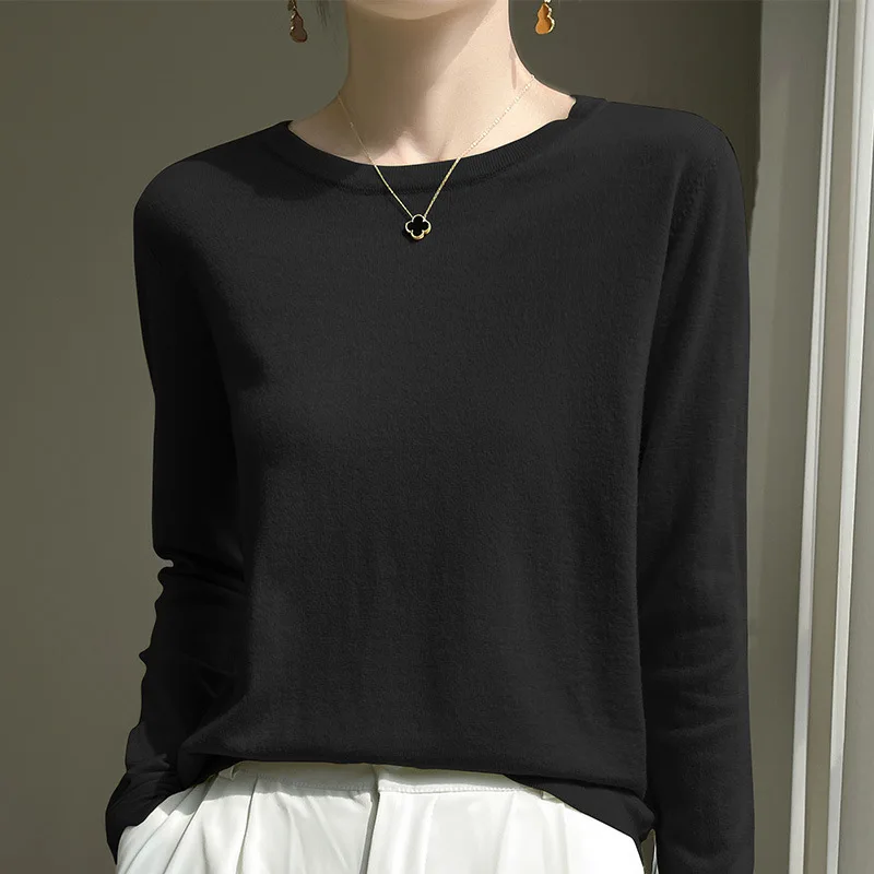 Autumn ultra-fine worsted wool knitted shirt for women round neck loose fit thin long-sleeved as a base top in autumn LD800062
Autumn ultra-fine worsted wool knitted shirt for women round neck loose fit thin long-sleeved as a base top in autumn LD800062