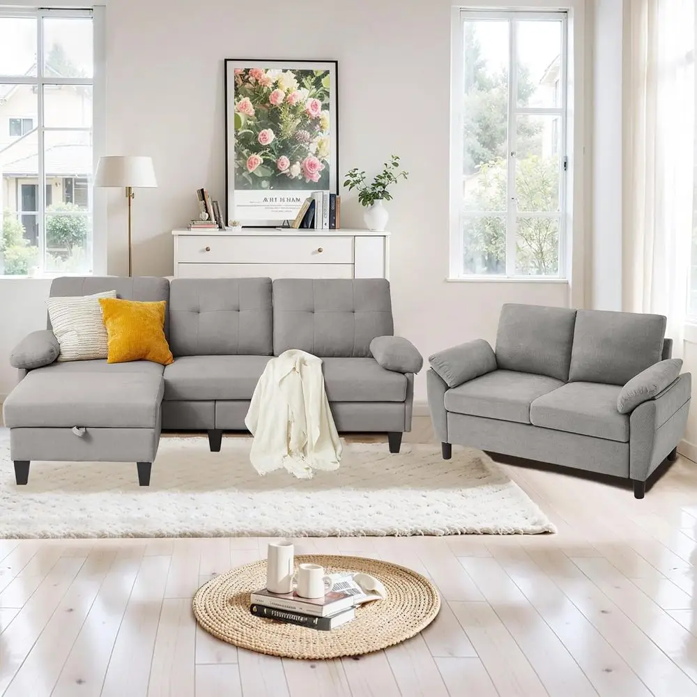 84 Light Grey 3-Seat L-Shaped Sectional Sofa with Reversible Chaise and Loveseat for Living Room
84 Light Grey 3-Seat L-Shaped Sectional Sofa with Reversible Chaise and Loveseat for Living Room