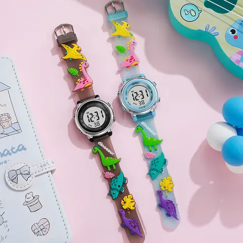 Cute cartoon dinosaur pattern zinc alloy dial silicone strap LED screen electronic watch, suitable for Christmas, Halloween holi