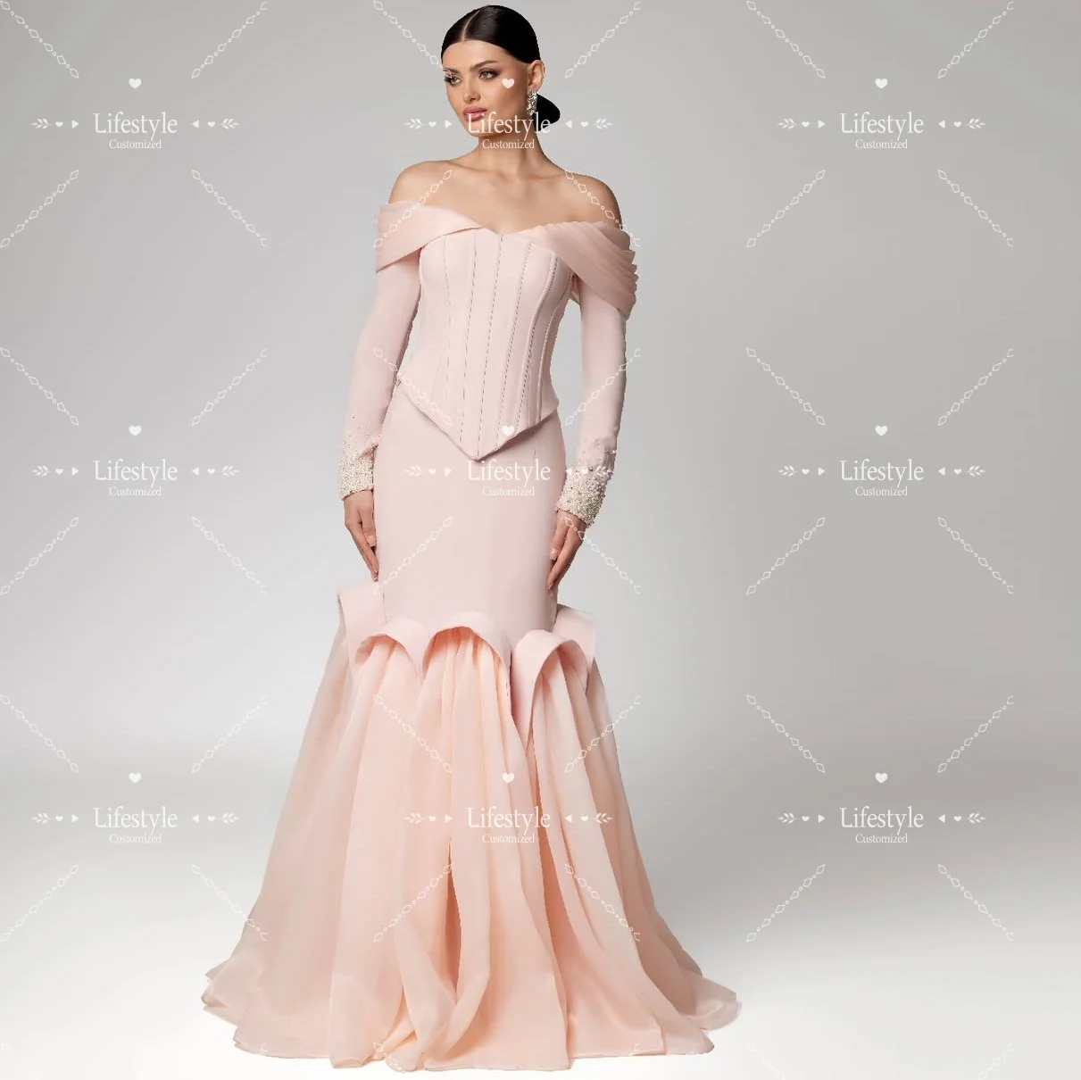 Customized Off Shoulder Beads Long Sleeves Evening Dress Mermaid Draped Prom Gown Special Occasion Party Dresses
Customized Off Shoulder Beads Long Sleeves Evening Dress Mermaid Draped Prom Gown Special Occasion Party Dresses