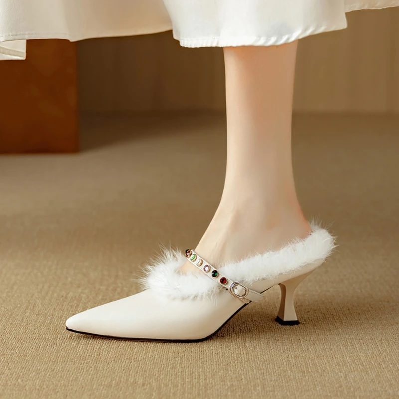 NEW Spring/Autumn Women Slippers Split Leather Shoes for Women Pointed Toe Slingback Women Pumps Sexy Cover Toe Fur Party Shoes
NEW Spring/Autumn Women Slippers Split Leather Shoes for Women Pointed Toe Slingback Women Pumps Sexy Cover Toe Fur Party Shoes