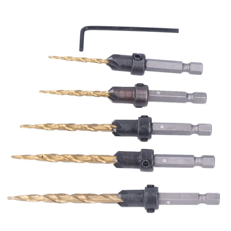 5Pcs/Set Countersink Drill Bit Set Hex Shank Imperial Titanium Plated Tapered Drills Bits
5Pcs/Set Countersink Drill Bit Set Hex Shank Imperial Titanium Plated Tapered Drills Bits