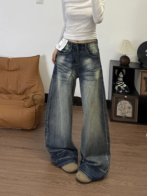 Американские винтажные джинсы с эффектом выцветания, прямые, женские, с высокой талией, свободные, широкие, в стиле «коса», осенне-зимние, повседневные
Американские винтажные джинсы с эффектом выцветания, прямые, женские, с высокой талией, свободные, широкие, в стиле «коса», осенне-зимние, повседневные