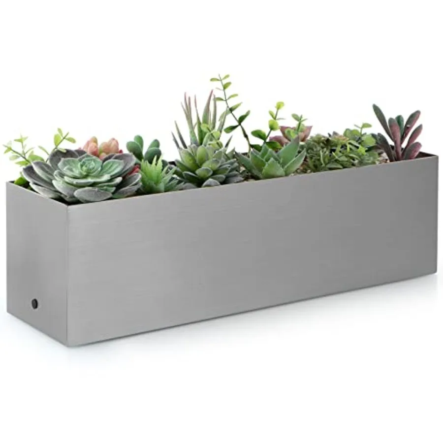 17" Large Stainless Steel Planter Box with Drain Holes and Water Reservoir, Rectangle Succulent Trough Planter Pot for Indoor O
17" Large Stainless Steel Planter Box with Drain Holes and Water Reservoir, Rectangle Succulent Trough Planter Pot for Indoor O