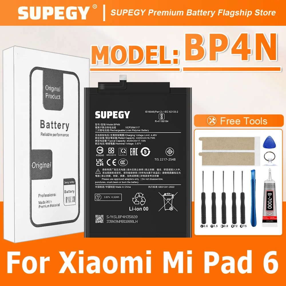 100% New BP4N Battery 4420mAh For XIAOMI MI PAD 6 Replacement Batteries + Free Tools
100% New BP4N Battery 4420mAh For XIAOMI MI PAD 6 Replacement Batteries + Free Tools