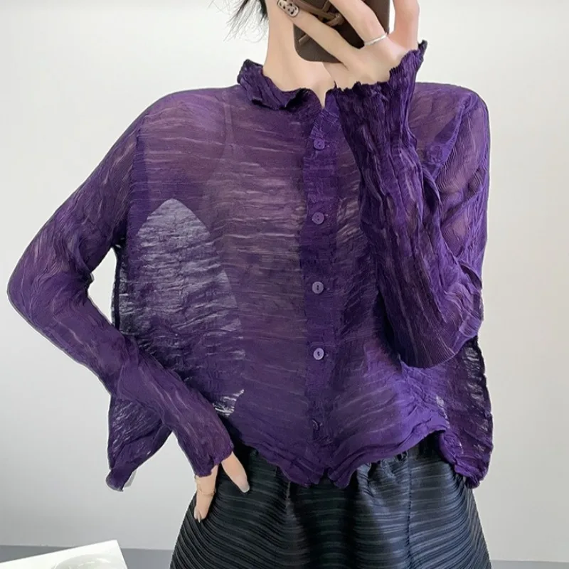 Miyake Pleated Shirt 2026 Summer New Simple Casual Elegant Lightweight Stretch Transparent Willow Cardigan Short Jacket Women
Miyake Pleated Shirt 2026 Summer New Simple Casual Elegant Lightweight Stretch Transparent Willow Cardigan Short Jacket Women