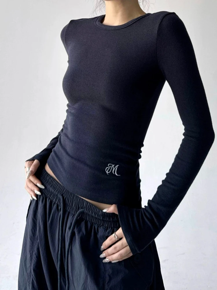 Deeptown Black Vintage Letter Embroidery Women T-Shirts White Basic Skinny Long Sleeve Korean Fashion Slim Tees Gyaru Casual
Deeptown Black Vintage Letter Embroidery Women T-Shirts White Basic Skinny Long Sleeve Korean Fashion Slim Tees Gyaru Casual