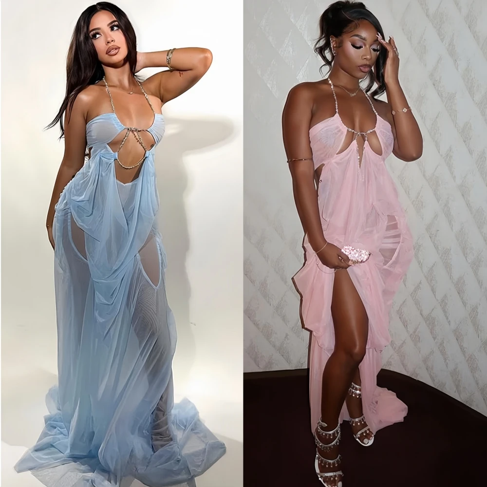 HLJ Sexy Mesh See Through Patchwork Bodycon Dresses Women Halter Sleeveless Backless Hollow-out Dress Female Streetwear Vestidos
HLJ Sexy Mesh See Through Patchwork Bodycon Dresses Women Halter Sleeveless Backless Hollow-out Dress Female Streetwear Vestidos