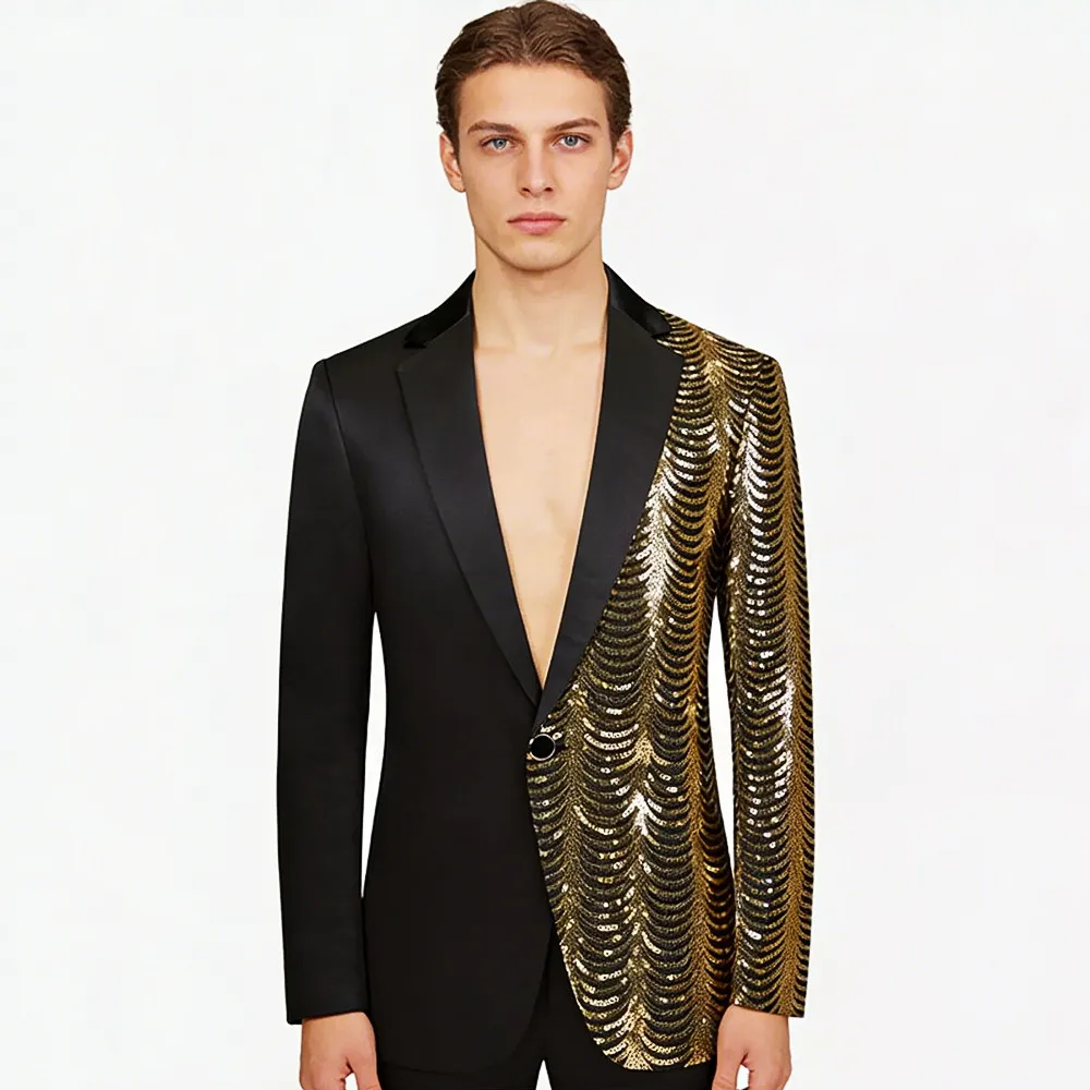 Men Sequins Suit Jacket Glitter Casual Slim Groom Wedding Prom Evening Party Splicing Tuxedo Coat Host Singer Stage Blazers
Men Sequins Suit Jacket Glitter Casual Slim Groom Wedding Prom Evening Party Splicing Tuxedo Coat Host Singer Stage Blazers