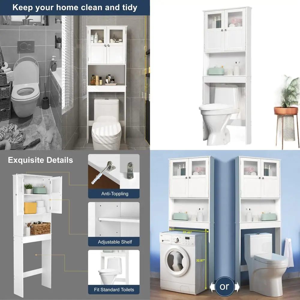 White Adjustable Shelf Over Toilet Storage Cabinet, 67 Tall, Space-Saving Bathroom Organizer
White Adjustable Shelf Over Toilet Storage Cabinet, 67 Tall, Space-Saving Bathroom Organizer