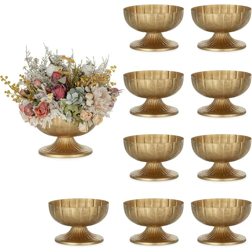 Rustic Gold Vase Set: 10 Metal Pedestal Flower Bowls for Weddings & Home Decor
Rustic Gold Vase Set: 10 Metal Pedestal Flower Bowls for Weddings & Home Decor