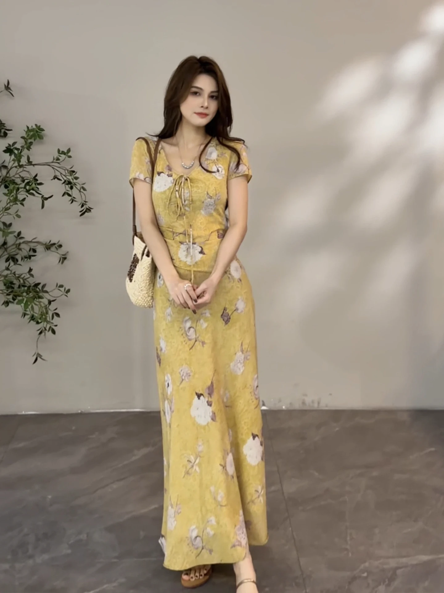 Faion Slimming Floral Tie Waist Spring Summer New Dr Ele French Sle A-Line Skirt ort Sve V-Ne Daily Wear
Faion Slimming Floral Tie Waist Spring Summer New Dr Ele French Sle A-Line Skirt ort Sve V-Ne Daily Wear