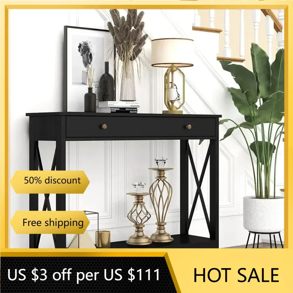 Oxford Design Console Table with Drawer and Storage Shelves, Foyer Sofa Table Narrow for Entryway, Living Room, Hallway, Black
Oxford Design Console Table with Drawer and Storage Shelves, Foyer Sofa Table Narrow for Entryway, Living Room, Hallway, Black