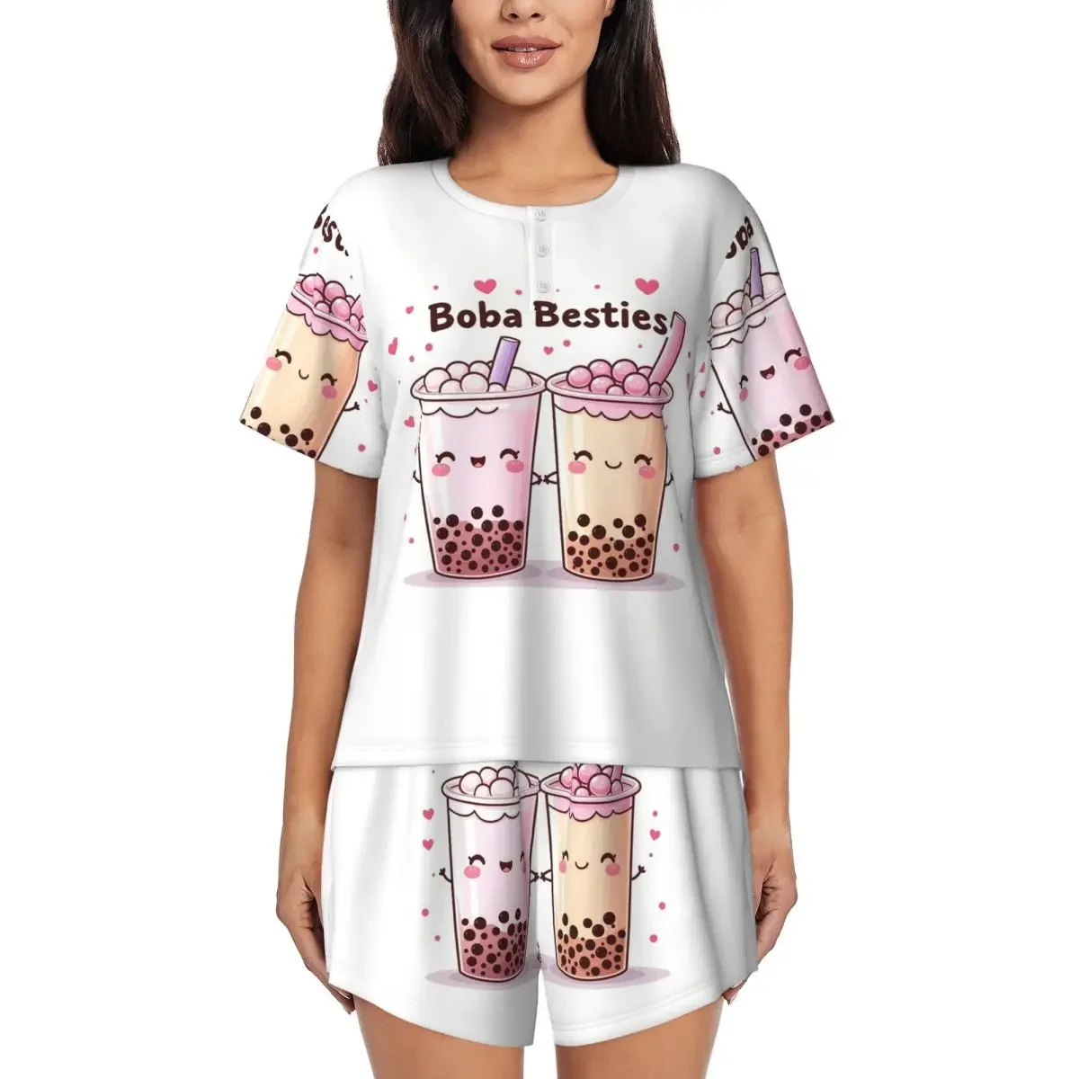 Boba Besties Cute Kawaii Bubble Tea Round Neck Short Sleeve Nightgowns for Sleeping Women Soft Pajama Set Short Pants
Boba Besties Cute Kawaii Bubble Tea Round Neck Short Sleeve Nightgowns for Sleeping Women Soft Pajama Set Short Pants