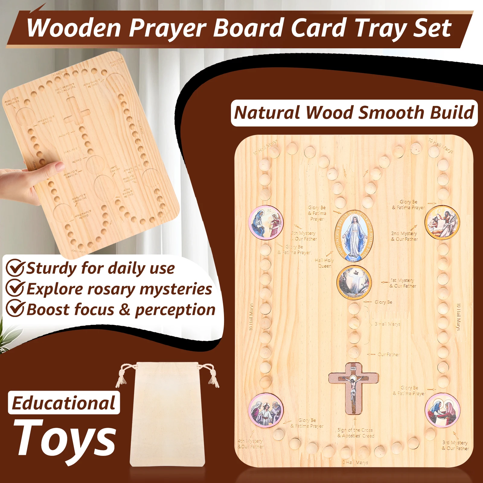 Kids Wooden Rosary Board Montessori Educational Rosary Prayer Board with Mystery Cards and Beads Interesting Enlightenment Tools
Kids Wooden Rosary Board Montessori Educational Rosary Prayer Board with Mystery Cards and Beads Interesting Enlightenment Tools