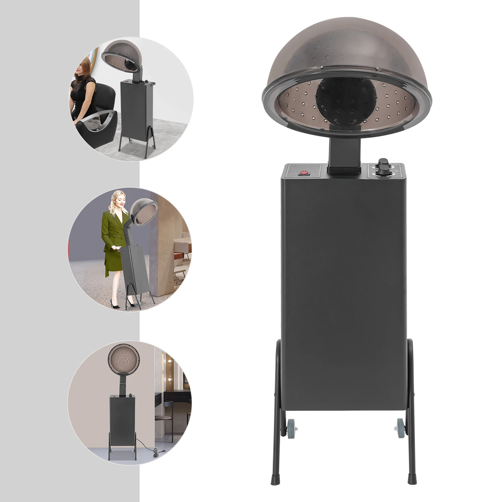 Черный металлический салонный фен, отдельно стоящий фен 110 В с регулируемой температурой на колесах для парикмахерских, Spas
Черный металлический салонный фен, отдельно стоящий фен 110 В с регулируемой температурой на колесах для парикмахерских, Spas