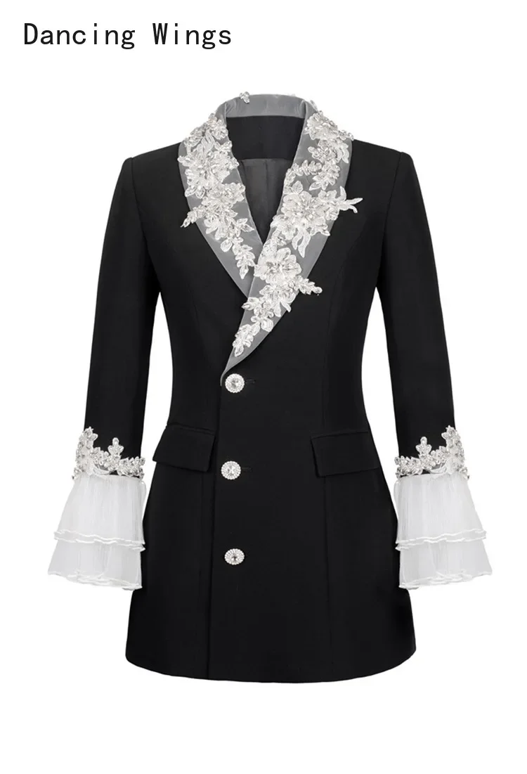 Elegant Black Suit Coat Patchwork Lace Long Sleeve Slim Fit Beaded Design Medium length Suit Coat Women Office OL Suit Coat
Elegant Black Suit Coat Patchwork Lace Long Sleeve Slim Fit Beaded Design Medium length Suit Coat Women Office OL Suit Coat
