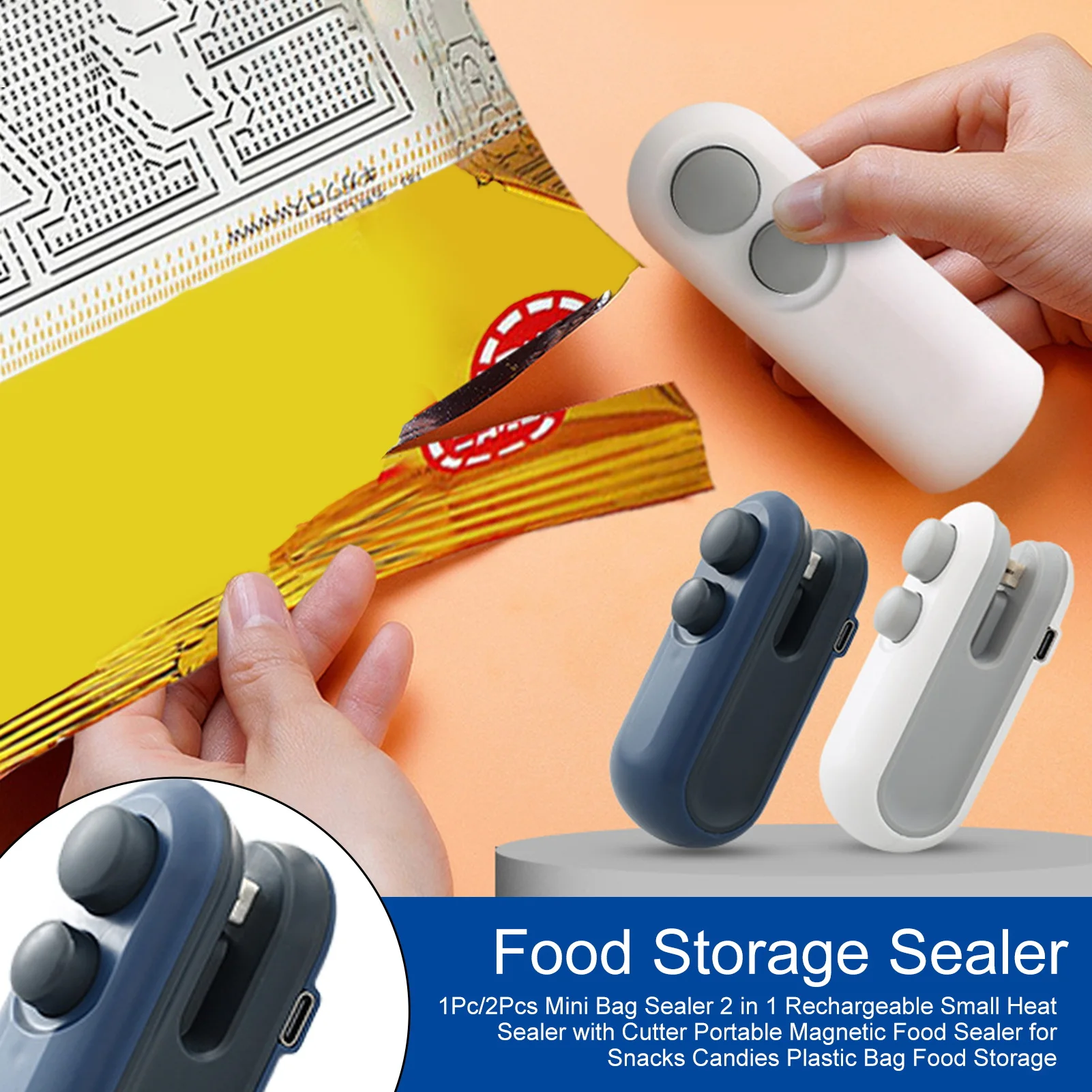 Mini Bag Sealer 2 in 1 Rechargeable Small Heat Sealer with Cutter Magnetic Food Sealer for Snacks Candies Bag Food Storage
Mini Bag Sealer 2 in 1 Rechargeable Small Heat Sealer with Cutter Magnetic Food Sealer for Snacks Candies Bag Food Storage