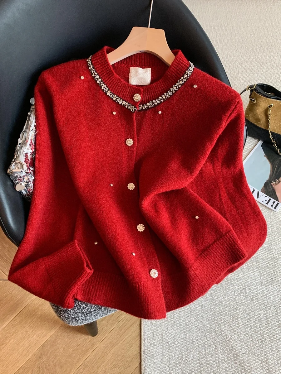 Winter Women's Knitted Woolen Cardigan round Ne Diamond Embedded High-End Feeling Sle New Year Sweater Coat
Winter Women's Knitted Woolen Cardigan round Ne Diamond Embedded High-End Feeling Sle New Year Sweater Coat