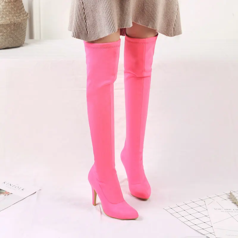 Women's Stretch Fabric Thigh High Boots Pointed Toe Thin Stiletto High Heels Over The Knee Sock Boots Stretch Dance Party Boots
Women's Stretch Fabric Thigh High Boots Pointed Toe Thin Stiletto High Heels Over The Knee Sock Boots Stretch Dance Party Boots