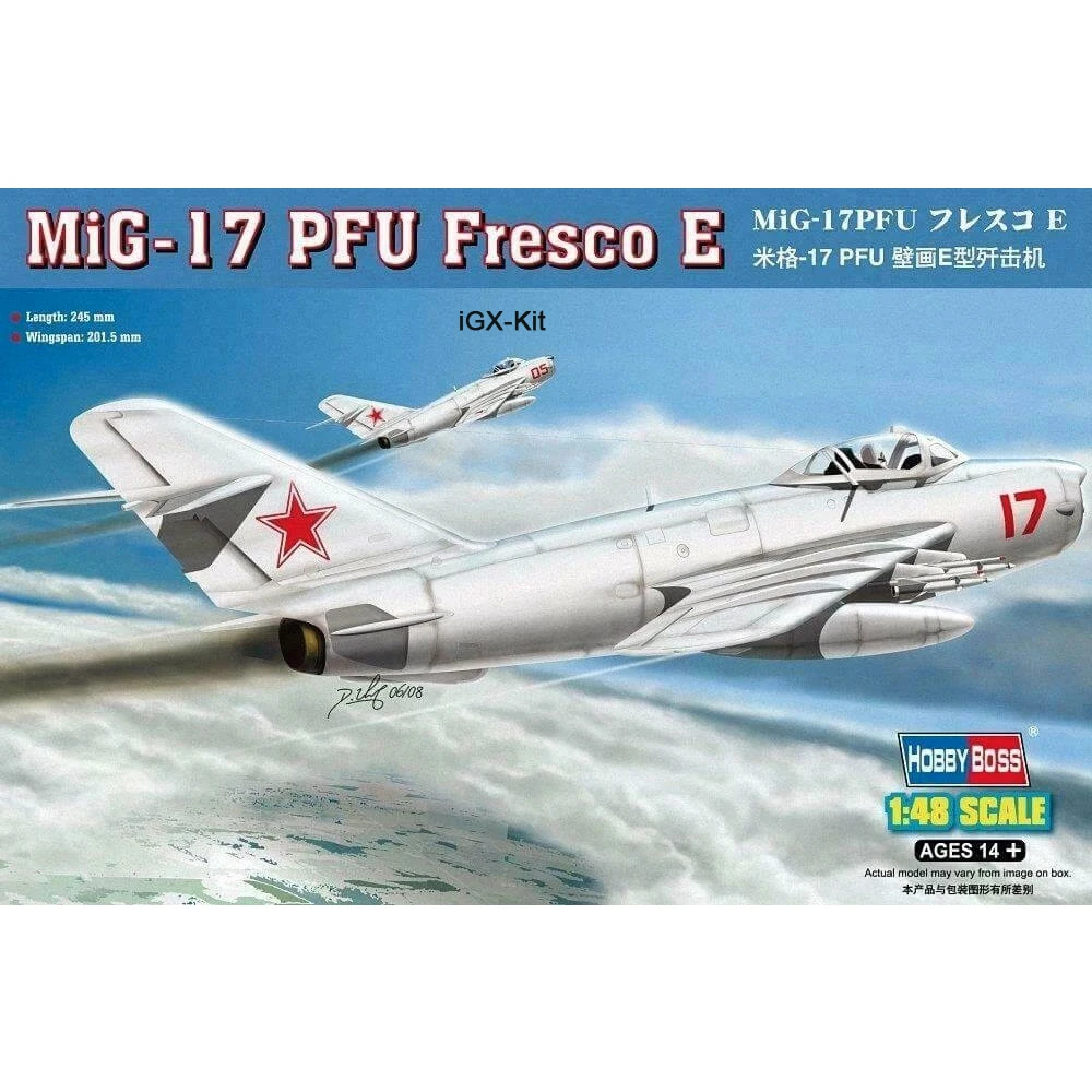 HobbyBoss 80337 1/48 Scale Soviet Mig17 MiG-17PFU Fresco E Fighter Plane Aircraft Plastic Assembly Model Building Kit
HobbyBoss 80337 1/48 Scale Soviet Mig17 MiG-17PFU Fresco E Fighter Plane Aircraft Plastic Assembly Model Building Kit