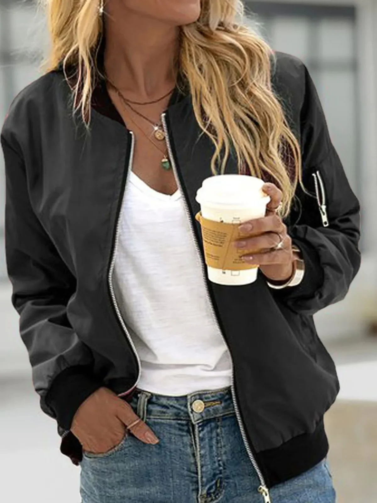 Casual Zipper Outer Jaet Pure Color Ladies Street Sle Loose Fit Long Sve Coat Stand Collar Single Piece Autumn Faion
Casual Zipper Outer Jaet Pure Color Ladies Street Sle Loose Fit Long Sve Coat Stand Collar Single Piece Autumn Faion