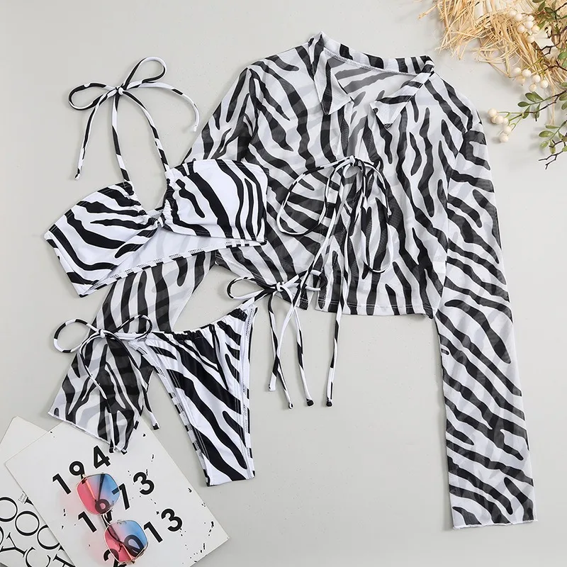 Womens 3 Piece Bathing Suit Stripe Printed Tie Side Swimsuits with Long Sleeve Up Cardigan Beachwear
Womens 3 Piece Bathing Suit Stripe Printed Tie Side Swimsuits with Long Sleeve Up Cardigan Beachwear