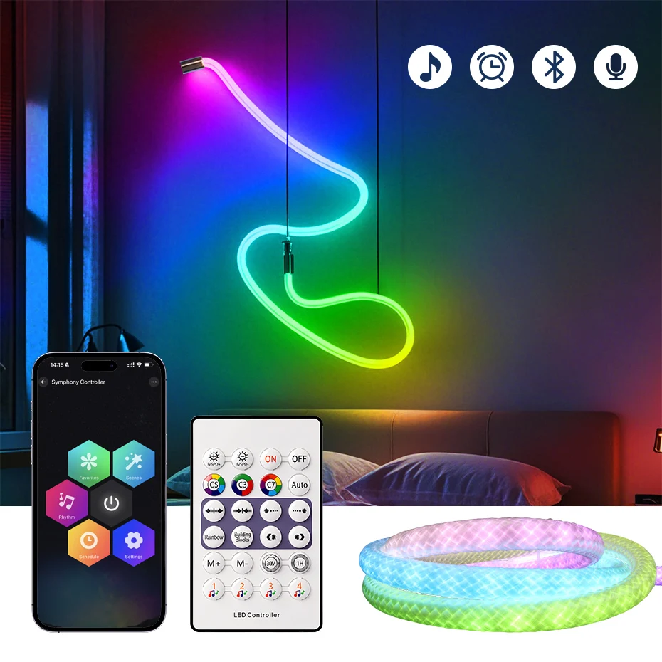 360 Degree Round Reticulate RGB IC Neon LED Strip Lights USB 5V Smart Bluetooth RGB Light Rope Tape For Room Party Decoration
360 Degree Round Reticulate RGB IC Neon LED Strip Lights USB 5V Smart Bluetooth RGB Light Rope Tape For Room Party Decoration