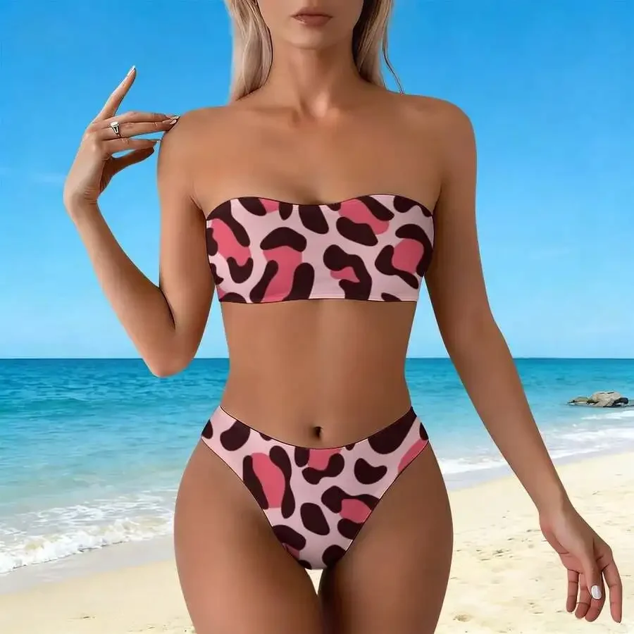 Womens Bandeau Two Piece Swimsuit With Animal Print Pattern
Womens Bandeau Two Piece Swimsuit With Animal Print Pattern