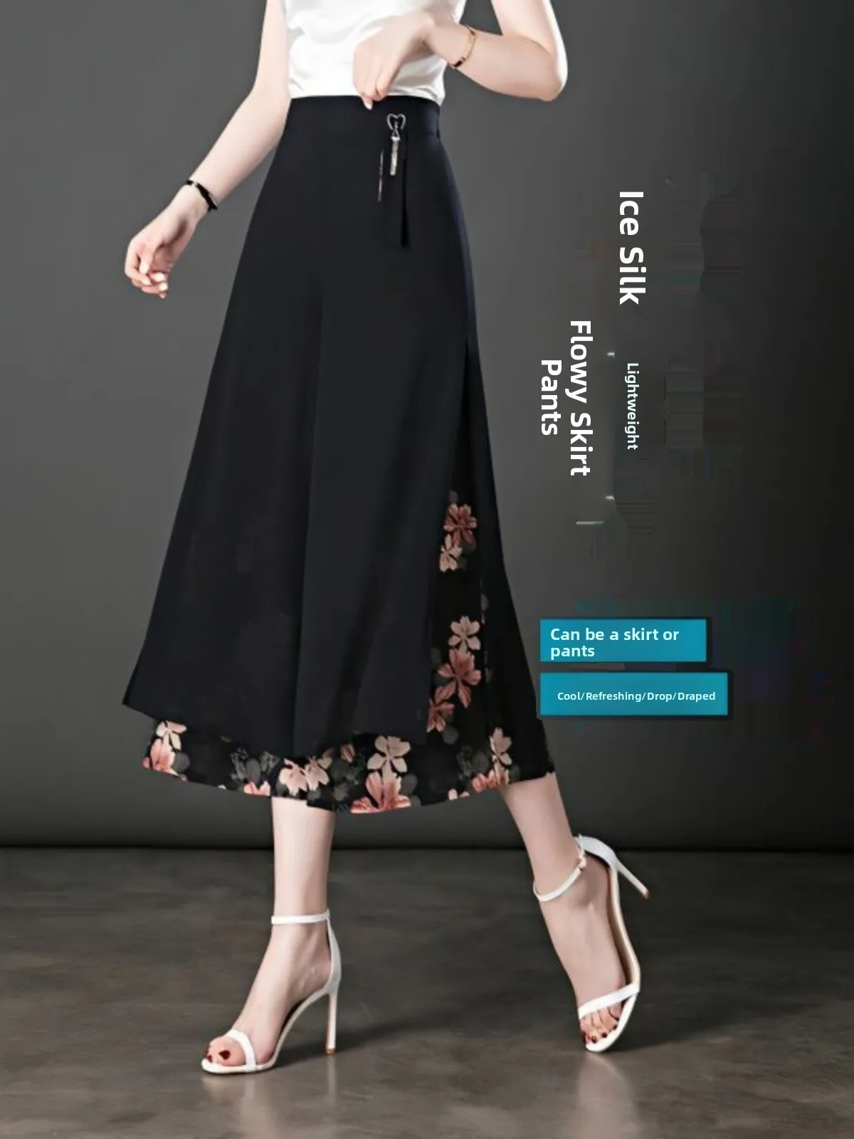 Шелковая шифоновая юбка с девятью ногами, женские летние тонкие брюки среднего года для мам из ледяного шелка, восьмиширокие брюки, повседневные брюки с высокой талией
Шелковая шифоновая юбка с девятью ногами, женские летние тонкие брюки среднего года для мам из ледяного шелка, восьмиширокие брюки, повседневные брюки с высокой талией