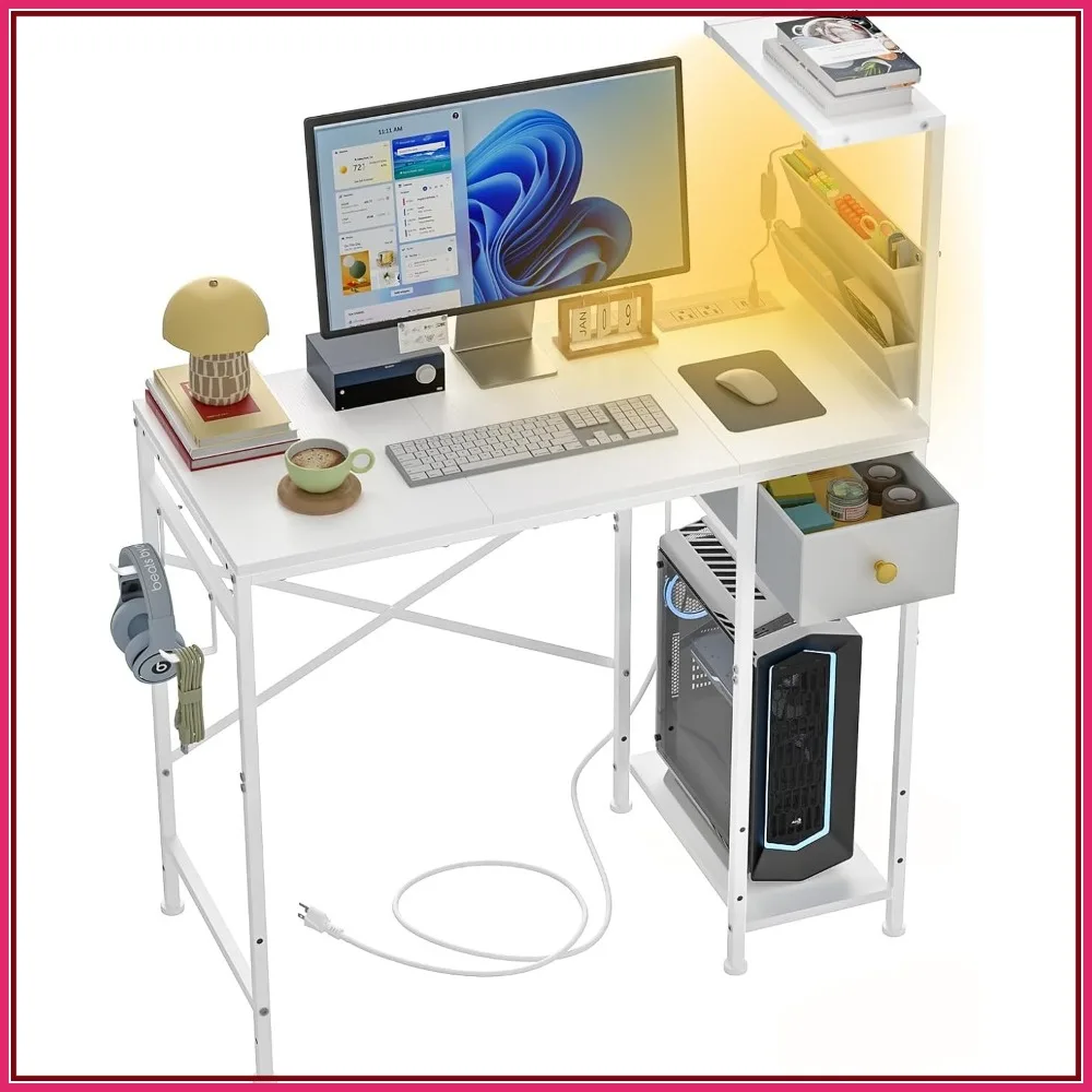 33.7" Computer Desk with Power Outlets, LED Lights & Drawer, Small Office Desk for Bedrooms
33.7" Computer Desk with Power Outlets, LED Lights & Drawer, Small Office Desk for Bedrooms