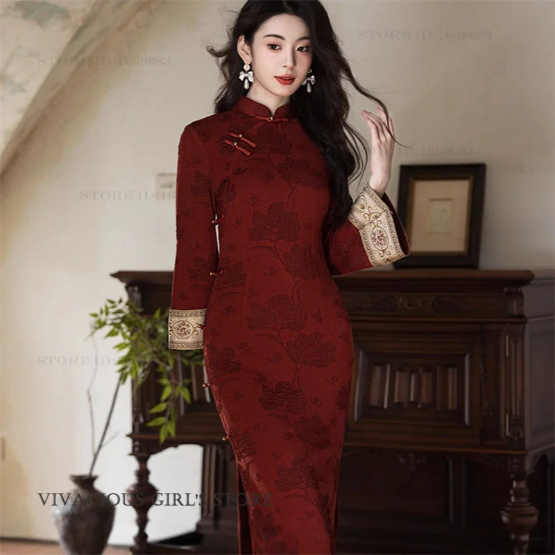 Женское традиционное китайское платье Cheongsam, элегантное жаккардовое китайское платье Ципао с длинными рукавами, сексуальное платье, восточный костюм
Женское традиционное китайское платье Cheongsam, элегантное жаккардовое китайское платье Ципао с длинными рукавами, сексуальное платье, восточный костюм