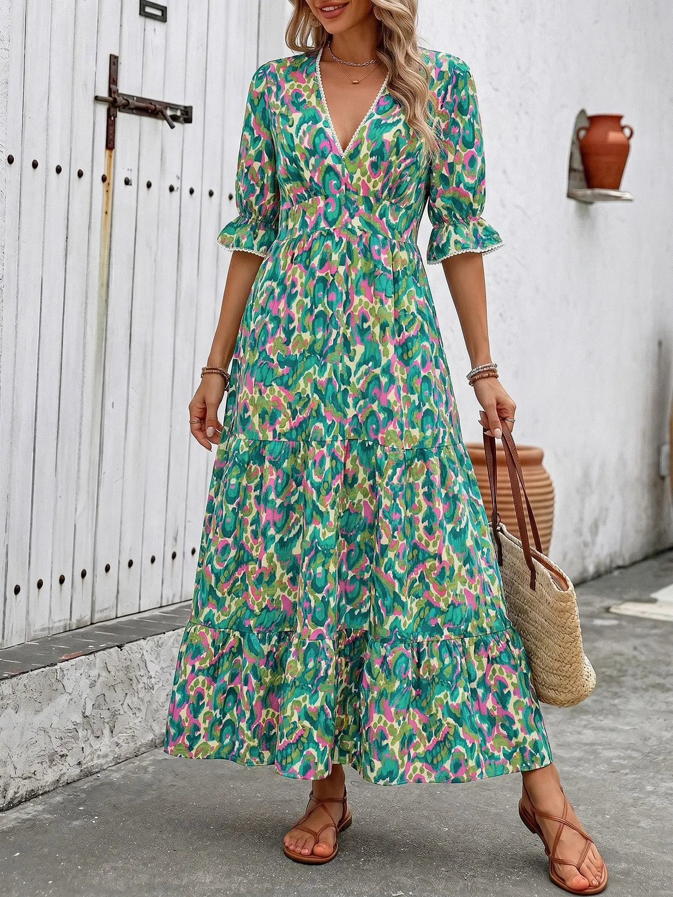 STYLISH LADY Boho Abstract Print Tiered Dress 2026 Summer Women V Neck Half Sleeve Flowy Maxi Ruffle Beach Vacation Dress
STYLISH LADY Boho Abstract Print Tiered Dress 2026 Summer Women V Neck Half Sleeve Flowy Maxi Ruffle Beach Vacation Dress
