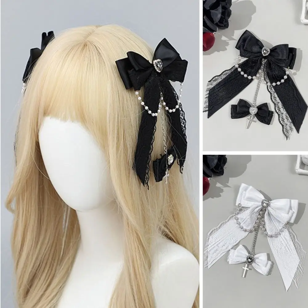 Lace Design Gothic Hair Clips Chain Detail Rhinestone Decoration Lace Bow Hair Clips Cross Pendant Bow Shape Side Barrettes
Lace Design Gothic Hair Clips Chain Detail Rhinestone Decoration Lace Bow Hair Clips Cross Pendant Bow Shape Side Barrettes