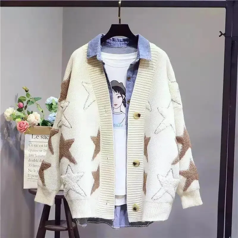 Star Pattern Women's Cardigan Sweater, V-neck Single-breasted Purple Sweater, Autumn Loose Long-sleeved Knitted Warm Jacket
Star Pattern Women's Cardigan Sweater, V-neck Single-breasted Purple Sweater, Autumn Loose Long-sleeved Knitted Warm Jacket