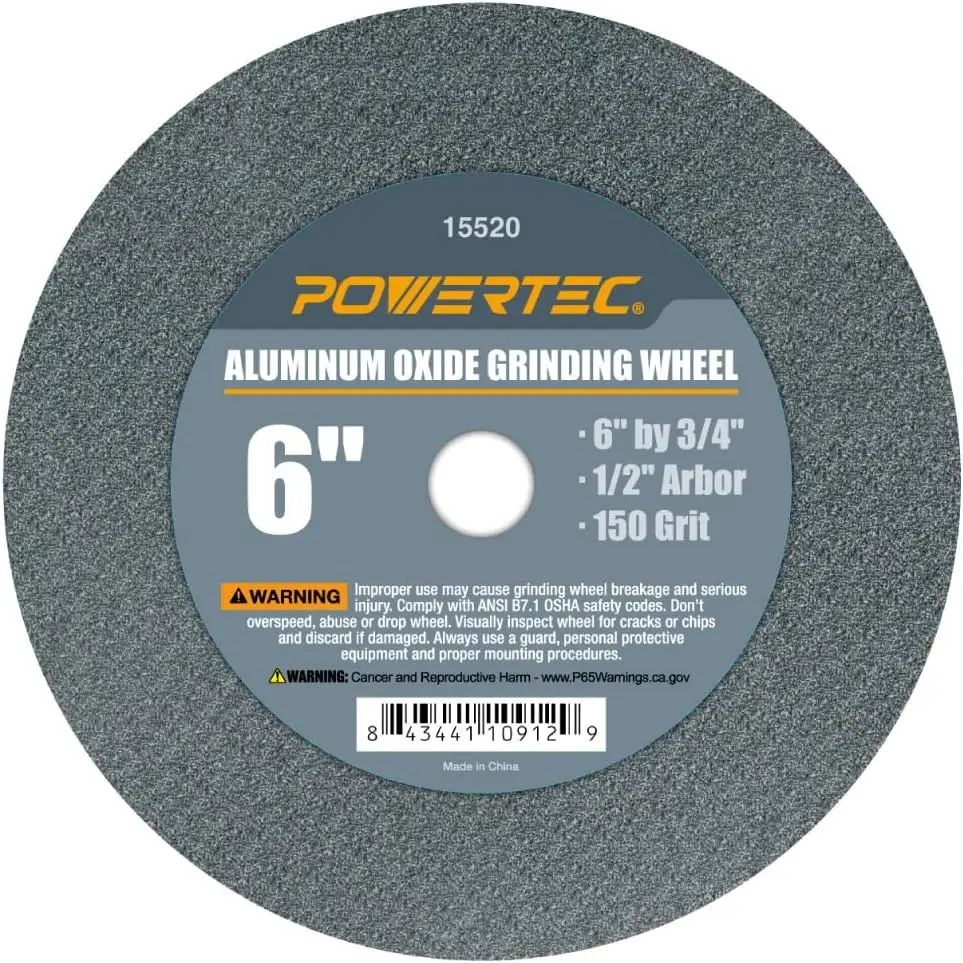 6" 150 Grit Aluminum Oxide Grinding Wheel, 3/4" Thick, 1/2" Arbor for Bench Grinder
6" 150 Grit Aluminum Oxide Grinding Wheel, 3/4" Thick, 1/2" Arbor for Bench Grinder