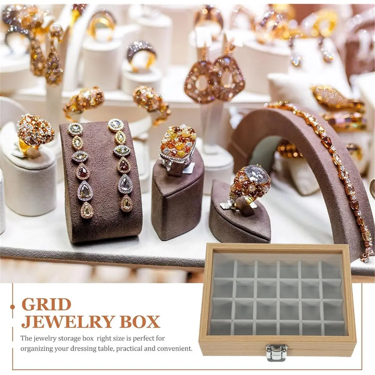 Y69A Wooden Jewelry Box with Lid 24-Grid Jewelry Storage Organizer Tray Portable Multi-Compartment Display Case
Y69A Wooden Jewelry Box with Lid 24-Grid Jewelry Storage Organizer Tray Portable Multi-Compartment Display Case